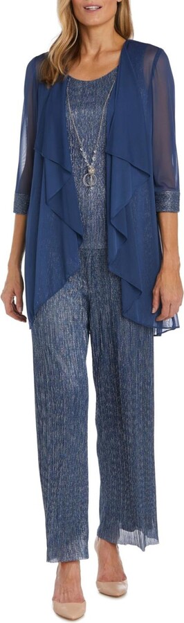 R & M Richards 3-Piece Jacket Tank Pants Evening Set In Denim
