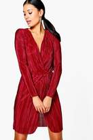 Thumbnail for your product : boohoo Daniella Pleated Long Sleeved Wrap Dress