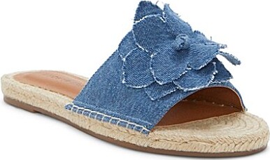 Lucky Brand Biricha Denim Floral Ornament Flat Slide Sandals
