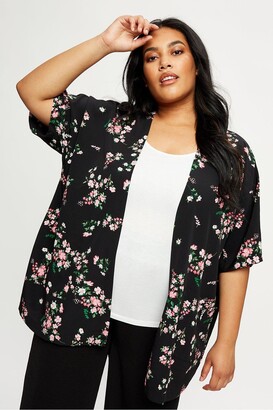 Dorothy Perkins Women's Curve Black Floral Print Kimono Jacket - 18 -  ShopStyle