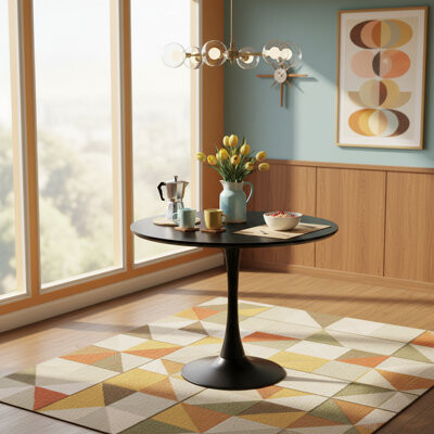 39F inc Mid-Century Modern Walnut Round Dining Table – 24" Kitchen & Coffee Table with MDF Top & Steel Base