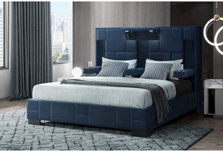 Global Furniture USA Contemporary Oscar Navy Blue Queen Bed No Wood Trim, Navy Blue