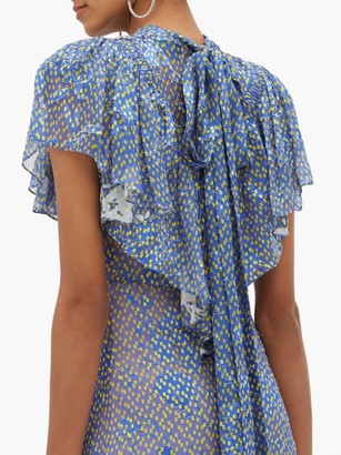 Preen by Thornton Bregazzi Lyla Graphic-print Ruffled Devore Maxi Dress - Blue