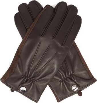 'Liam' Wool Check & Brown Leather Gloves S/M or L/XL 