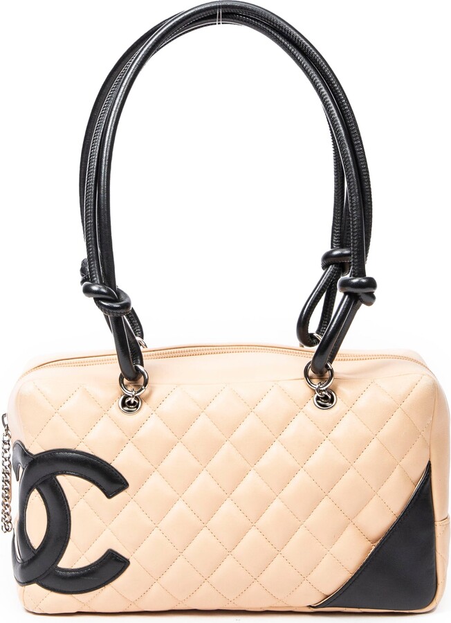 Chanel Cambon Shopping Bag in Beige and Black Quilted Leather