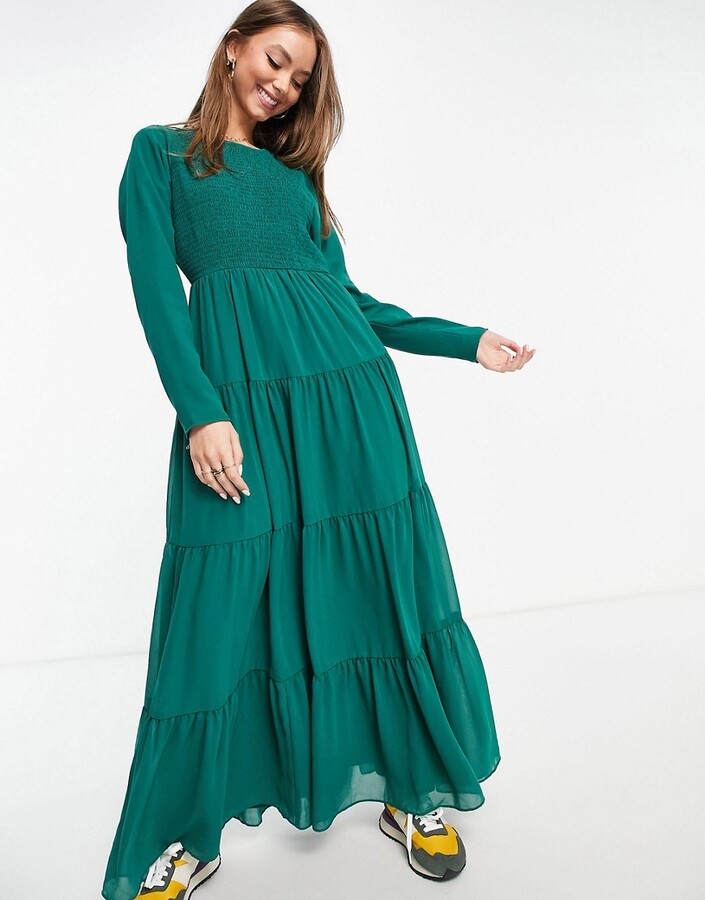 long sleeve maxi green dress