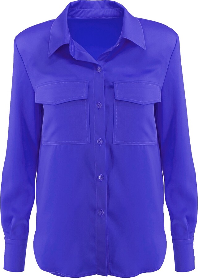 BLUZAT Electric Blue Shirt With Oversized Padded Shoulders
