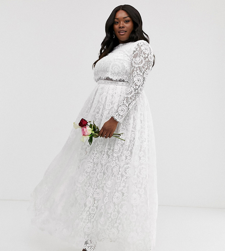 ASOS EDITION Curve Grace lace crop top wedding dress - ShopStyle