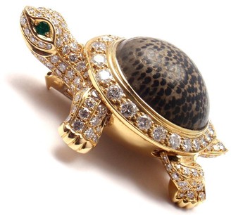 Cartier Turtle 18K Yellow Gold Diamond Fossil Jasper Pin Brooch