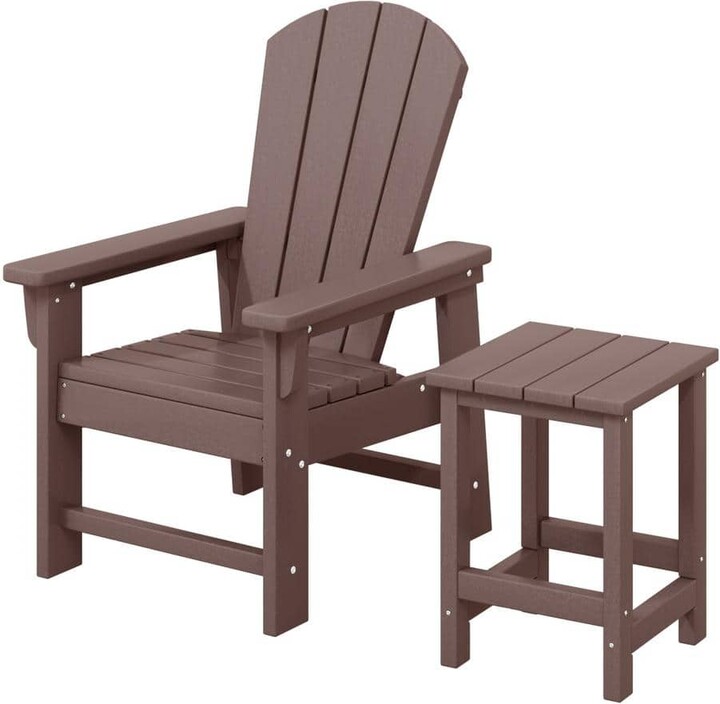 Westin Outdoor Children's Laguna Outdoor Patio All Weather Plastic Kids 2-Piece Adirondack Chair with Side Table in Dark Brown