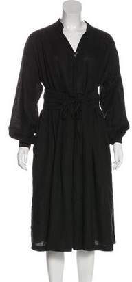 Black Crane Linen Midi Dress