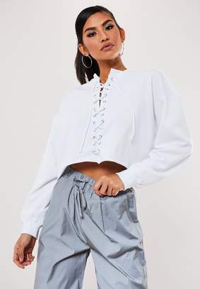 Missguided White Lace Up Crop Sweatshirt