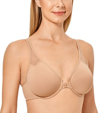 DELIMIRA Women's Front Closure Bras Posture Full Coverage No Underwire  Unlined Back Support Bra Mochaccino 34B at  Women's Clothing store