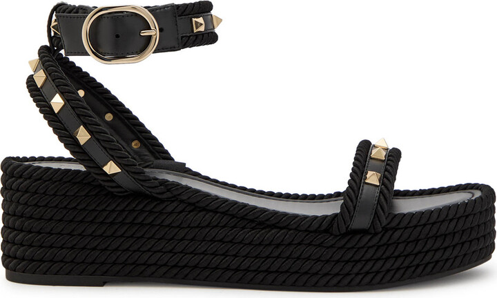 Valentino Garavani Rockstud Torchon Silk Espadrille Wedge Sandals