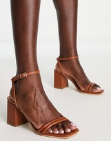 Thumbnail for your product : Truffle Collection sqaure toe block heel sandals in tan