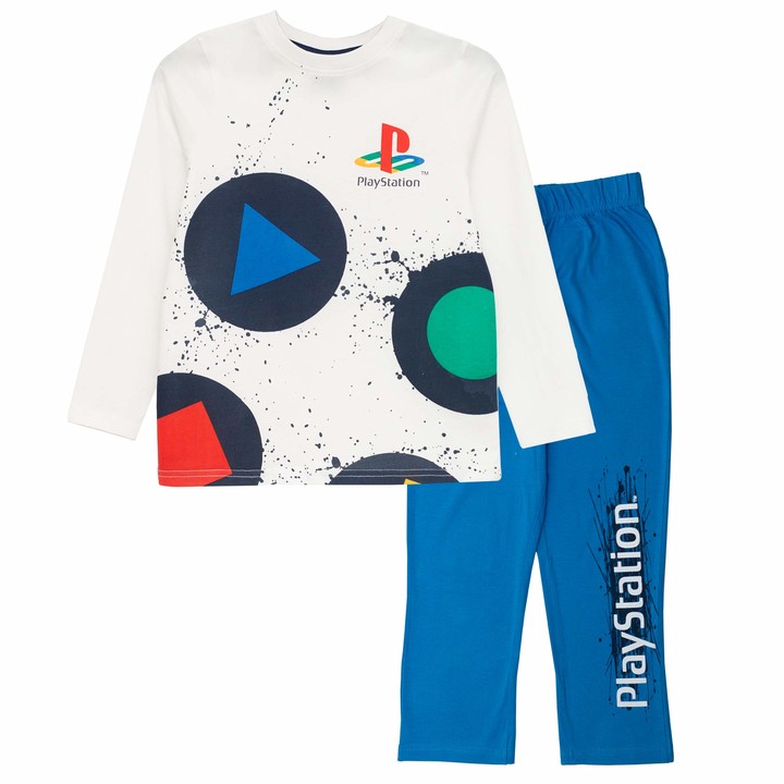 Popgear Playstation Buttons Boys Long Pyjamas Set White / Blue 45