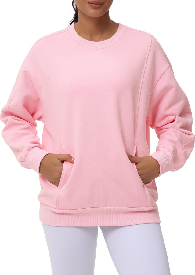 THE GYM PEOPLE Women's Loose Fit Sweatshirt Long Sleeve Crewneck Cotton  Boxy Fall Workout Pullover Tops with Pockets - ShopStyle Jumpers & Hoodies