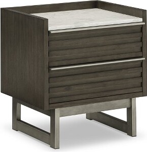 Signature Design by Ashley SignatureDesignbyAshleyArkenton2-DrawerNightstandwithWhiteMarbleTop-ModernBedroomSideTableGrayishBrownWoodFinish