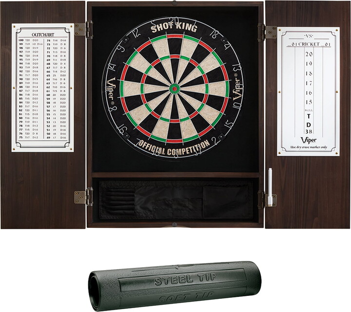 Viper Espresso Metropolitan Steel Tip Cabinet, Shot King Bristle Dartboard, and Vinyl Dart Mat