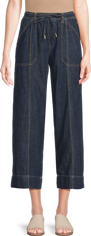 Dark Wash Drawstring Crop Jeans
