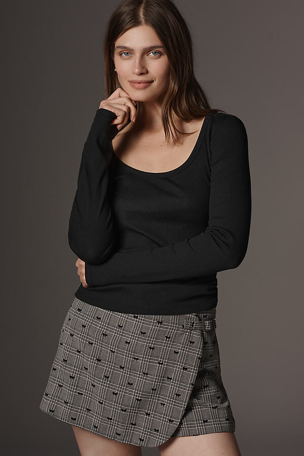 Maeve Long-Sleeve Scoop-Neck Ribbed Tee