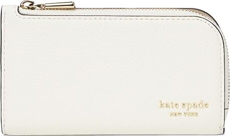 Kate Spade New York Devin Pebbled Leather Small Slim Bifold Wallet Wallet Women's Handbags Cashew Milk, Leather/Suede