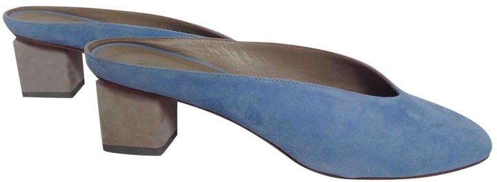 blue suede clogs