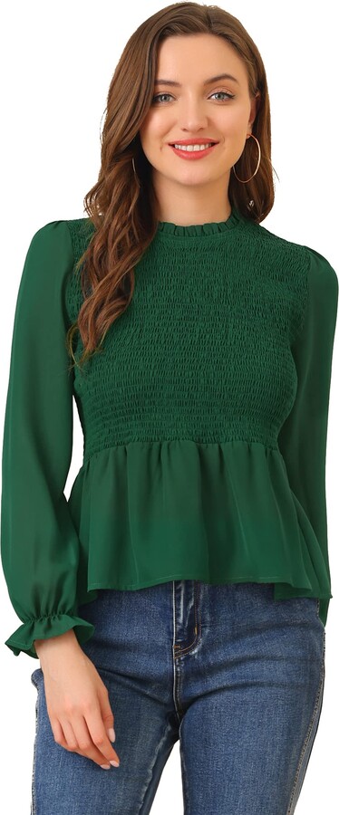 dark green mock neck top