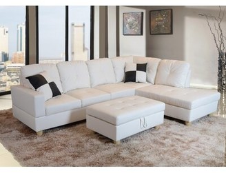 Andover MillsTM Russ 103.5" Wide Faux Leather Sofa & Chaise with Ottoman