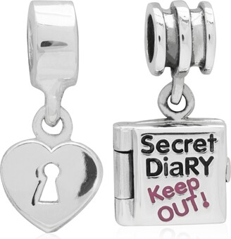 Rhona Sutton 4 Kids Children's Secret Diary Heart Lock Drop Charms - Set of 2 in Sterling Silver