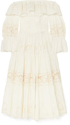 Dolce & Gabbana Off-the Shoulder Tiered Broderie Anglaise Cotton-blend Poplin Midi Dress - White