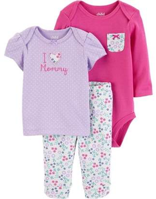 Carter's Child of Mine by Long Sleeve Bodysuit, T-Shirt & Pants, 3-Piece Outfit Set (Baby Girls)