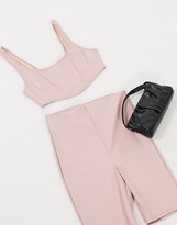 Thumbnail for your product : Flounce London Club curved hem PU crop top in mink
