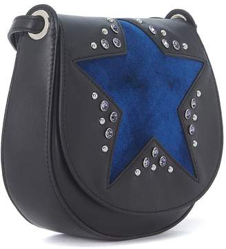 Orciani Black Tumbled Leather Shoulder Bag With Blue Velvet Star