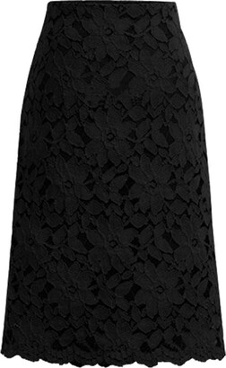 MaNMaNing Skirts for Women UK Elasticated Waist Lace A Line Hollow Out  Fitness Knee Length Plus Size Ladies Summer Full Maxi Pleated Skirt Dress  Black - ShopStyle