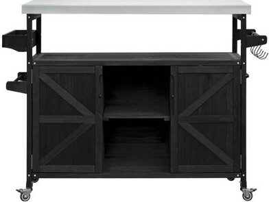 Ophelia & Co. Outdoor Kitchen Island Rolling Bar Cart & Storage Cabinet Farmhouse Solid Wood Outdoor Grill Table With Stainless Steel Top Spice Rack  Towel Rack