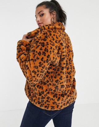 Brave Soul Plus carla faux fur leopard biker jacket
