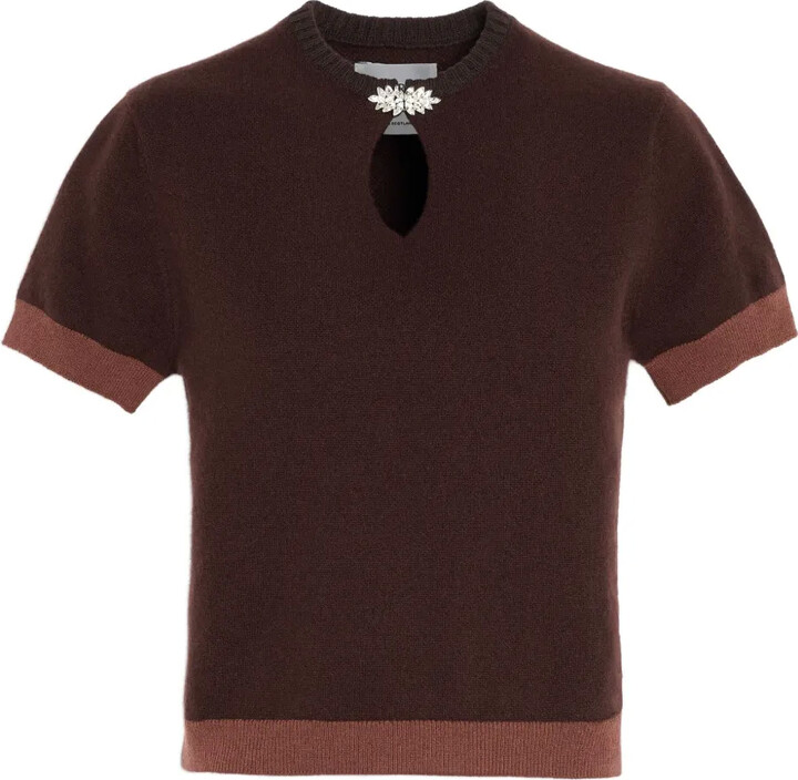 Barrie Jewelled-Neck Cashmere Top