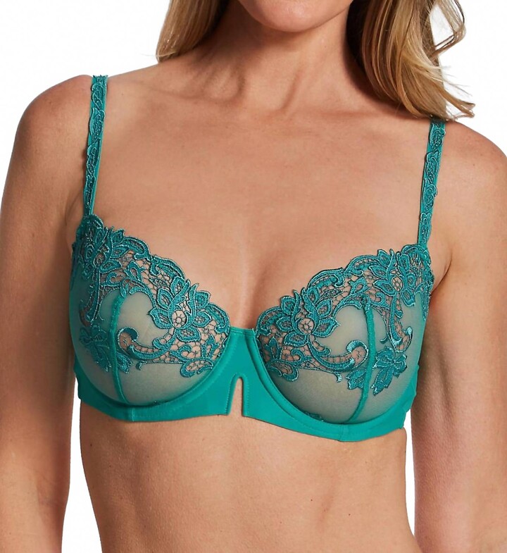 Simone Perele Saga Embroidered Demi Cup Bra In Garden Green