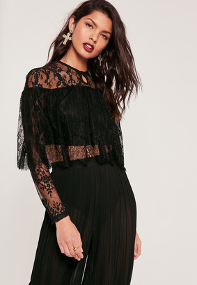 Missguided Lace Double Layer Crop Top Black