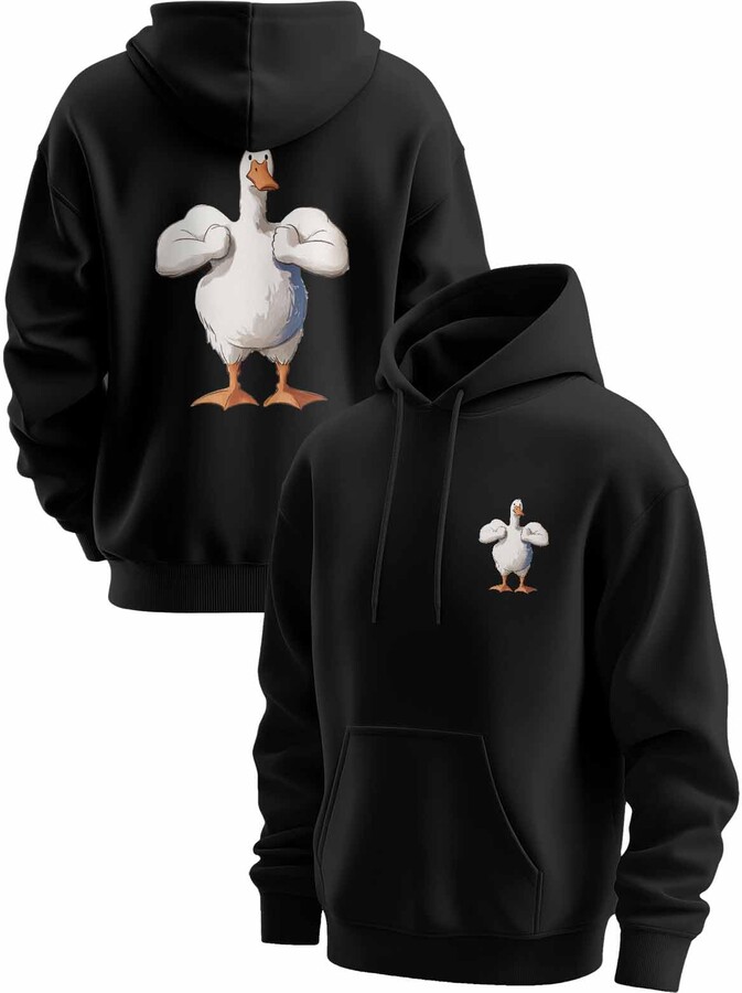 Xiidiekbish White Funny Hoodies for Men Duck Graphic Print Long Sleeve Drawstring Hoodie Pullover Sweatshirt with Pocket