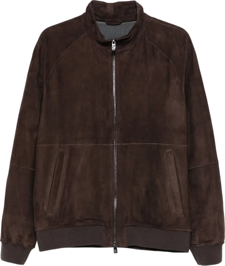 Corneliani Zip-Front Suede Leather Jacket