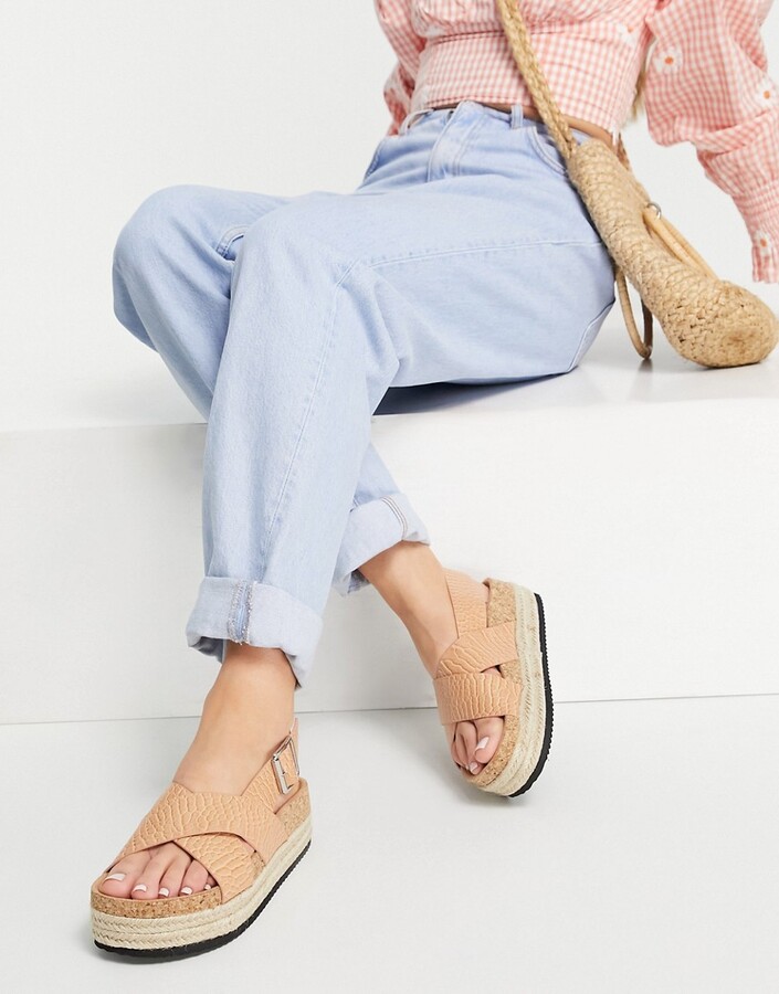Monki Jannike faux croc flatform sandals in tan - ShopStyle