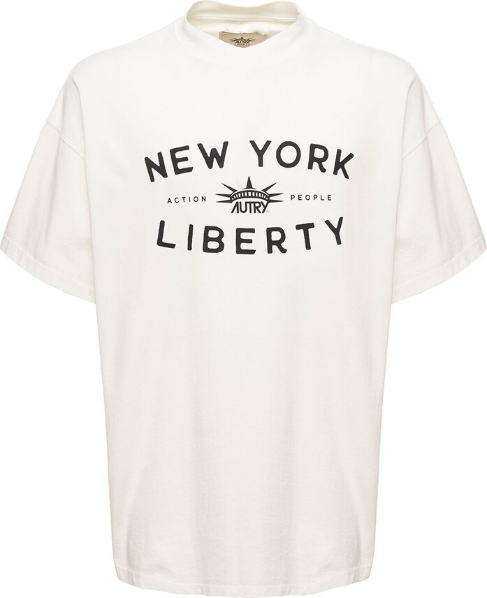 Men's Mitchell & Ness MLB New York Yankees Statue of Liberty Skyline  Graphic T-Shirt
