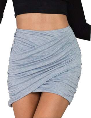 Allegrace Women Sexy Wrap Runched Stretch Draped Short Mini Pleated Skirts M