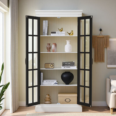 Lark Manor 71.2'' Tall Display Cabinet With Glass Doors Rustic Style China Cabinet Curio Cabinet For Collectibles Figures Trophies For Hallways Living Room K