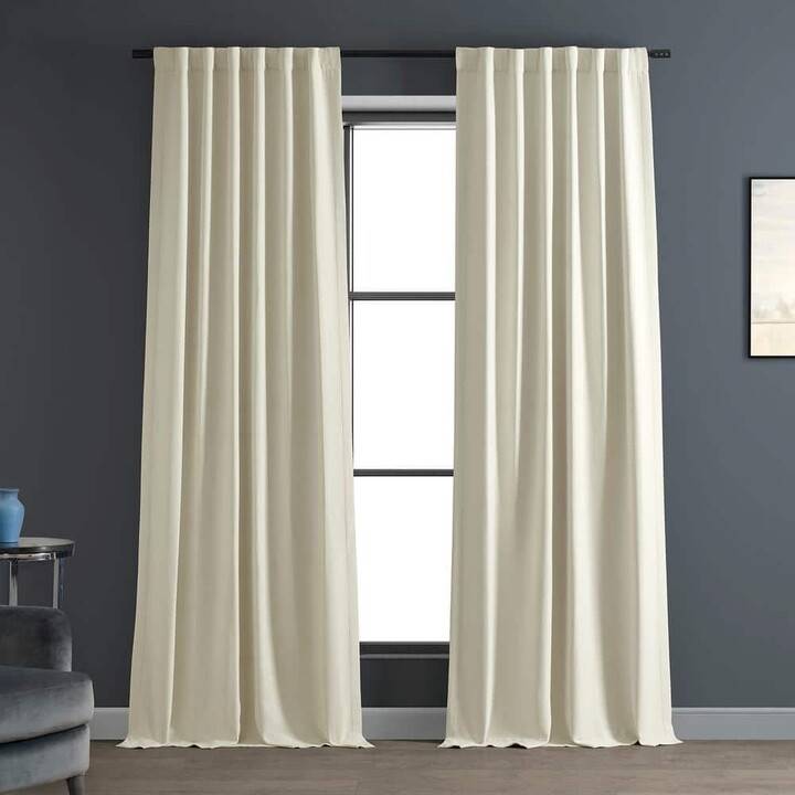 Exclusive Fabrics & Furnishings Oat Cream Textured Bellino Room Darkening Curtain - 50 in. W x 84 in. L Rod Pocket with Back Tab Single Curtain Panel