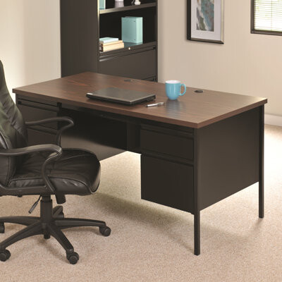 CommClad Double Pedestal Office Desk with Center Drawer for Home, Office, or School