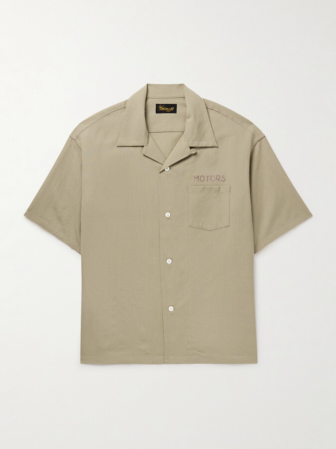 Visvim Crosby Convertible-Collar Embroidered Wool and Linen-Blend Shirt