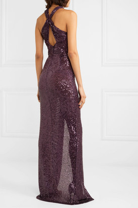 Naeem Khan Cutout Sequined Tulle Gown - Purple